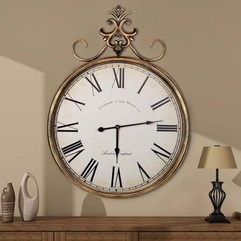 27.5in x 20in Vintage Glam Ornate Wall Clock - Decorative Round Clock with Roman Numerals for Living Room, Bedroom, Home Accent