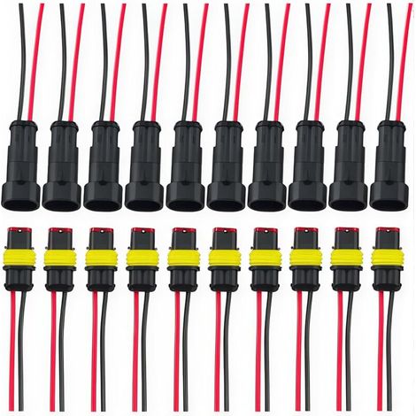 Voiture Fiche Etanche, Électrique Prise Mâle et Femelle, AWG Connecteur Etanche Electrique (2 Broches avec 8cm Fil × 10 Kits) (1/5)