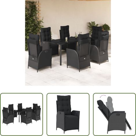 Chaise de jardin - Ensemble à manger de jardin coussins 7pcs Noir Résine tressée (1/5)
