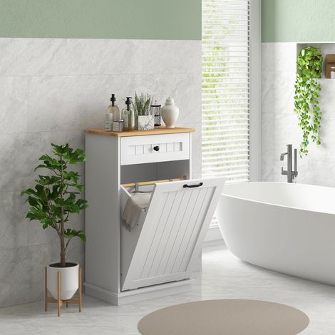 Armoire Salle Bain Tiroir Panier Linge Mobilier Moderne Anti-basculement Intérieur Blanc 52x33x90cm