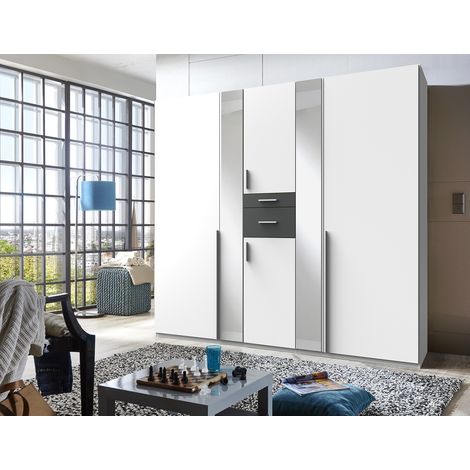 Armoire placard meuble de rangement coloris blanc/graphite - Longueur 225 x Profondeur 208 x Hauteur 58 cm -PEGANE- (1/4)