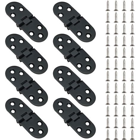 Bisagra para mesa plegable de 180 grados, paquete de 8 unidades, bisagra abatible de aleación de zinc resistente para máquina de coser, 7,8 x 3 cm (negra) (1/5)