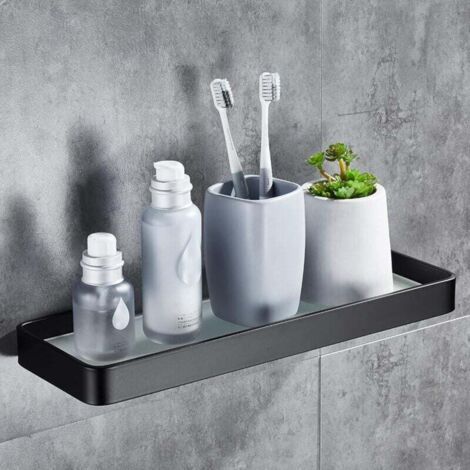 Shower Shelf No Drilling Wall Shelf Bathroom Caddy with Storage Organizer Rustproof No Damage Tempered Glass Aluminum Space for Kitchen Accessories 30cm Black. (1/5)