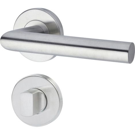 Yale Set di maniglie L 90 in acciaio inossidabile per porta con nottolino per chiusura privacy 35-S1L9-RRWC-88-3101, satinate, design moderno, adatto per porte interne ed esterne (1/5)