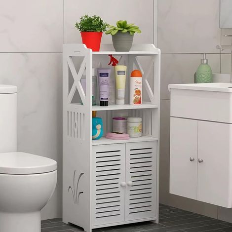 TrAdE Shop Traesio - Mobiletto Da Bagno Salvaspazio Con Anta Armadietto Bianco Impermeabile Organizer Multiuso - (1/3)