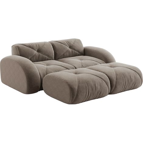 CAIziCanapé modulaire 2 places avec 2 poufs, sans cadre, adapté au salon et aux appartements, antidérapant, aucun montage requis, Marron (1/5)