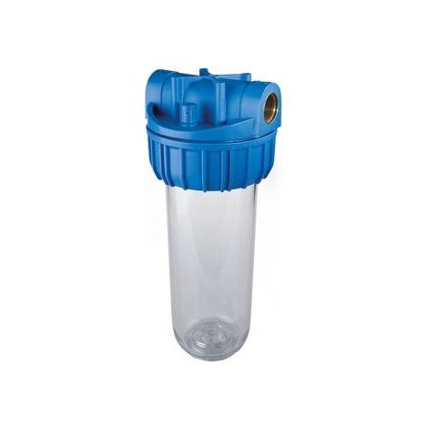 Vaso contenedor + filtro fibras 10" de 5 micras  Conexión reforzada de latón  Presión máxima 6 bares  Sedimento