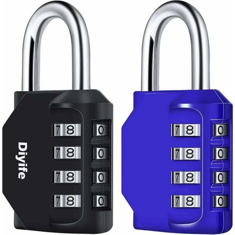 Cadenas à combinaison, [Lot de 2] Diyife Cadenas à combinaison à 4 chiffres, Cadenas étanche pour casier d'école, de gymnase, armoire à dossiers, boîte à outils, clôture, Noir et