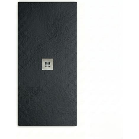 Mineralguss-Duschwanne extra flach WATERLOO Schieferoptik SCHWARZ 120x120cm