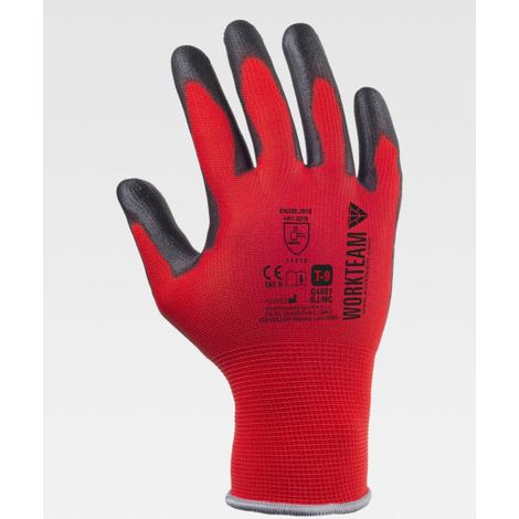 Guantes de protección recubiertos de poliuretano WORKTEAM G4801 (12 pares) 7 Rojo / Negro