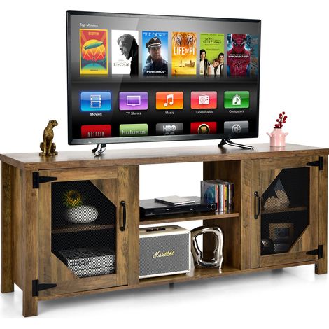 Modern TV Cabinet Stand Wooden Media Storage Shelves W/ Doors Drawer 65-Inch TV (1/5)