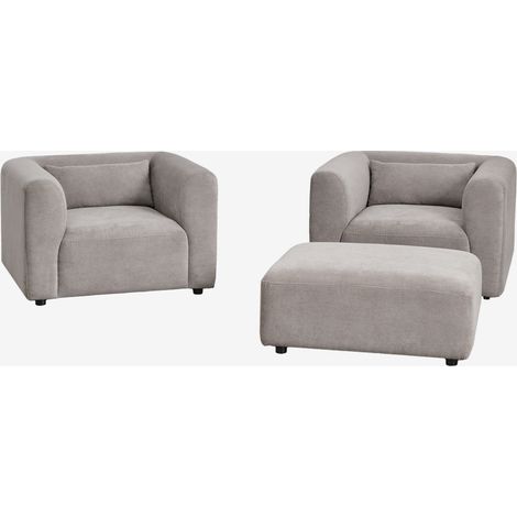 SKLUM Wohnzimmerset mit 2 Fogler-Sesseln und Pouf                                   