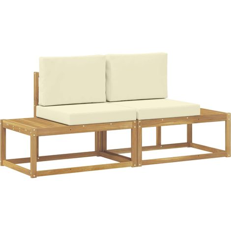 Outdoor End Sofa with Cushion 2 Piece White Solid Acacia Wood vidaXL