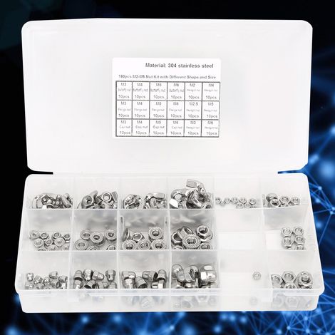 Kit de 180 écrous en acier inoxydable à ailettes et à tête hexagonale M2, M2.5, M3, M4, M5 et M6 (1/5)