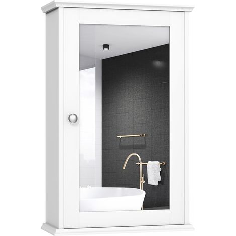 Costway – Armoire murale de salle de bain avec miroir – Étagère réglable – MDF blanc – Dimensions 34x15x51cm – Résistante à l'eau