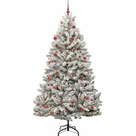 Sapin de Noël  Arbre de Noël artificiel Vert et blanc 210 cm PVC et métal (1/5)