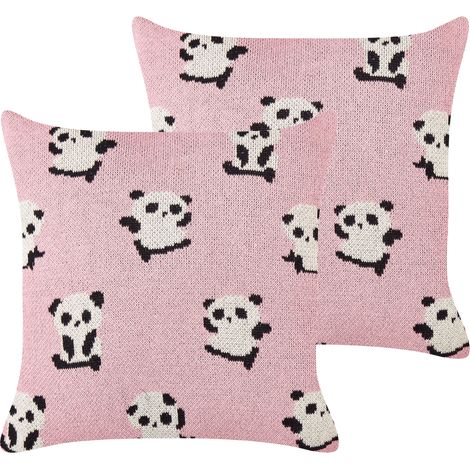 Conjunto de 2 cojines decorativos para habitación infantil diseño pandas funda algodón rosa Talokan (1/5)