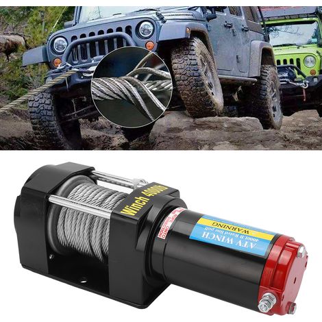 Pièces détachées pour VTT : treuil en fil d'acier de 4000 lb 12 V (5,5 mm x 15 m) avec embout rouge (télécommande livrée avec batterie intégrée) adapté aux VTT, UTV et véhicules tout-terrain (surpoids (1/5)