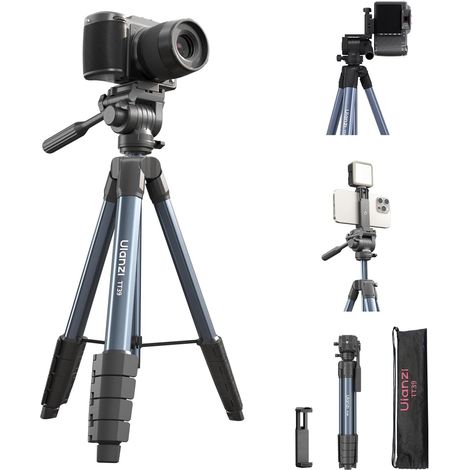 155 cm Smartphone-Kamerastativ, leichtes Kamerastativ aus Aluminiumlegierung mit Handyhalterung, kompatibel mit Canon, Nikon, Sony, iPhone und Samsung (Gewicht 0,95 kg, maximale Traglast 8 kg) (1/4)