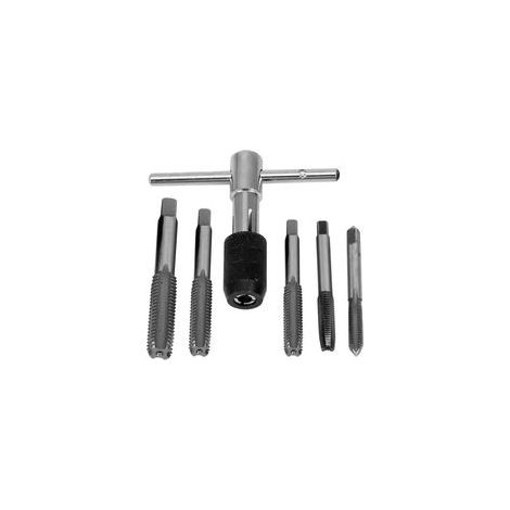 Set bestehend aus 6 Gewindebohrern, Bohrer, Schraubenschlüssel, Gewindeschneidwerkzeug, M3-M8-Gewinde, Schraubendreher, Gewindebohrerhalter, Handwerkzeug, metrischen Gewindebohrern - Crezuo