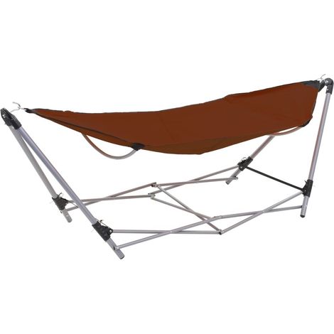 Hamac Pliable Marron 241 cm. Avec support. Pour de longues siestes au jardin ou dans la véranda (1/5)