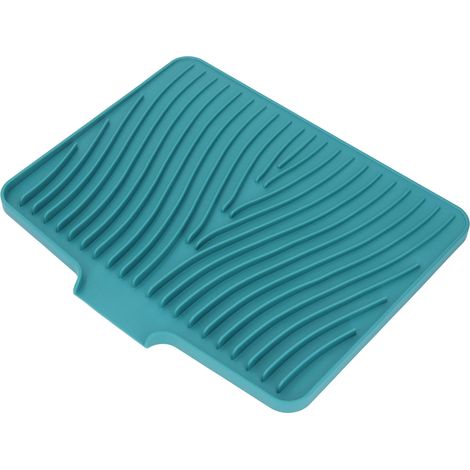 Tapis d'égouttage en silicone résistant à la chaleur et antidérapant, avec rebord égouttoir, pour la vaisselle, les légumes et les fruits sur le plan de travail. Vert. (1/5)