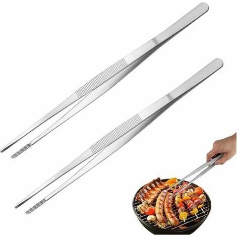 Set of 2 Food Grade Stainless Steel Kitchen Tongs 30cm, Meat Tongs with Grooved Grip Surface, Multifunctional Barbecue Tweezers, Tongs for Cooking (1/4)