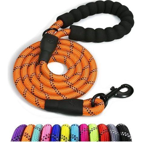 Laisse pour chien en nylon 150cm – Poignée rembourrée douce – Fils réfléchissants pour sécurité nocturne – Corde d'escalade durable (1/5)