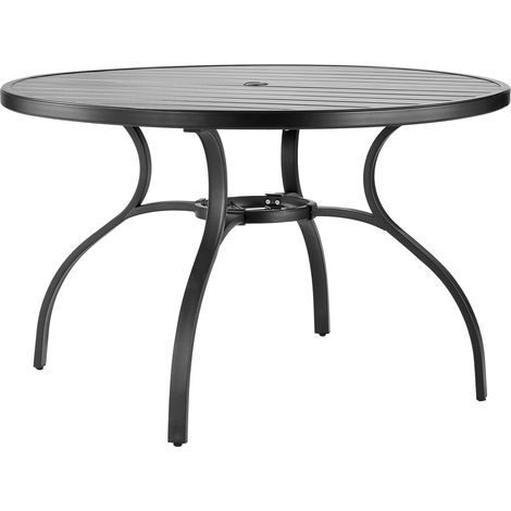 Mophorn Terrassentisch Gartentisch Balkontisch (1200 x 725 mm) aus Kohlenstoffstahl, runder Esstisch für Außenbereiche wie Hof, wasserabweisend, mit 38 mm Schirmloch, 68 kg Belastbarkeit, Schwarz (1/5)