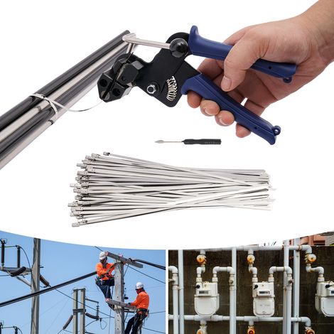 Morsetto per fascette stringicavo + 100 fascette stringicavo in acciaio inossidabile, set di morsetti per cavi
