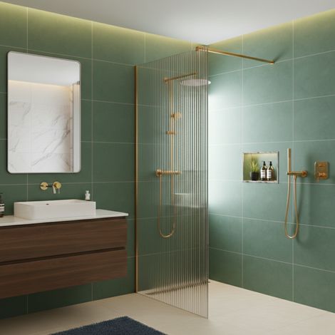 Paroi de douche italienne flûtée - 120 x 195 cm - Or brossé - LINEA (1/5)