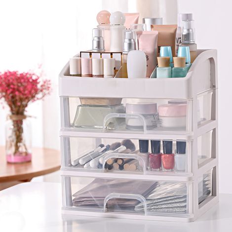 Multifunktionale, mehrstufige, transparente Kosmetikaufbewahrungsbox – Schreibtisch-Organizer für Schmuck und Accessoires (1/5)