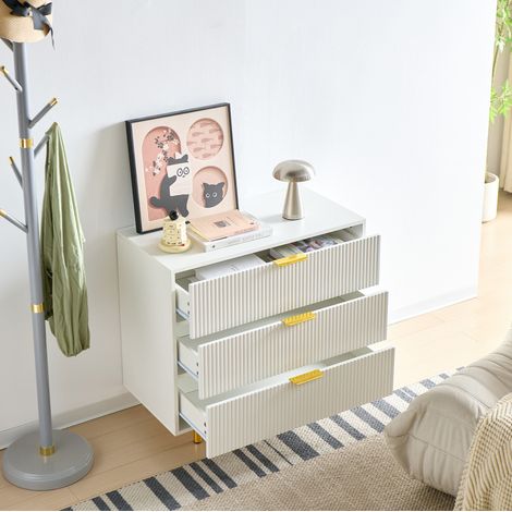 Cómoda de 3 cajones, 80 x 40 x 72 cm, MDF blanco con patas de metal HAVRYA (1/5)