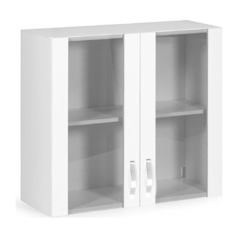 Vitrine blanche 2 portes en bois mélaminé H.72x80x32 cm