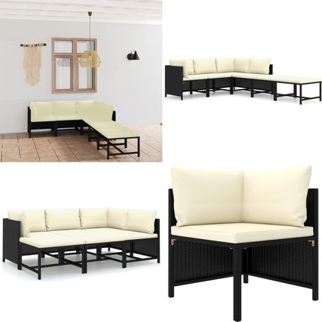 Set Divani da Giardino 6 pz con Cuscini in Polyrattan Nero - Divano angolare - Divano centrale