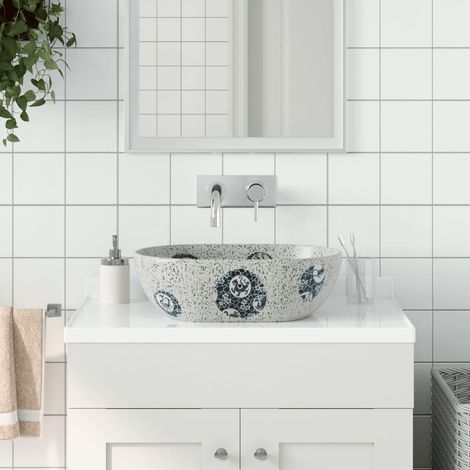 Aufsatzwaschbecken Grau und Blau Oval 47x33x13 cm Keramik (1/5)