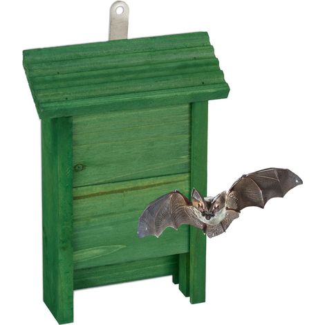 Relaxdays Casa para Murciélagos, Refugio de Madera, 29 x 18 x 6 cm, para Jardín y Exteriores, Entrada Estrecha, Verde