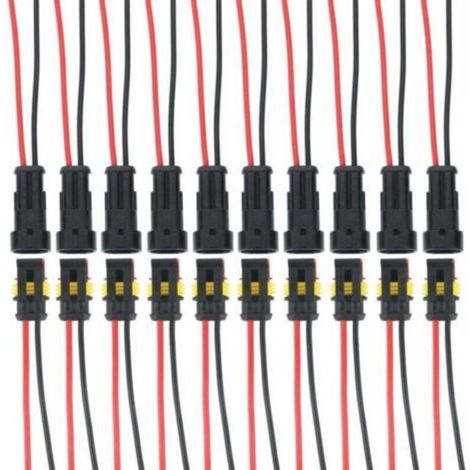 10 Kits 2 Broches Voiture Étanche Connecteur Électrique avec Fil, Voiture Fiche etanche, étanche à la poussière, isolé et scellé