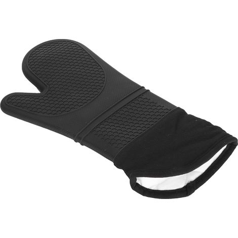 Gants de cuisine en silicone texturé à ouverture oblique, antidérapants, doux, durables et flexibles, doublure en coton (noirs) (1/5)