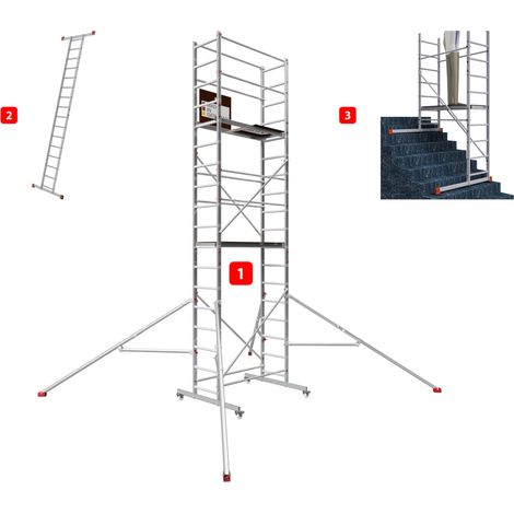 AluCombine 4.0 - 600, Arbeitshöhe 6m, Leiterngerüst, Traverse mit 4x Laufrollen & Dreieckausleger