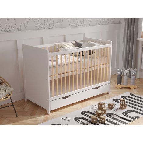 Tokyo Cot Bed 120x60cm with drawer (White/Pine)