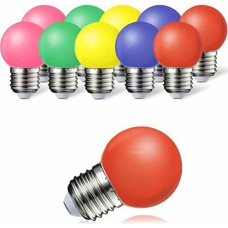 LED-Farbbirne, 1 W, bunte Glühbirne, 10er-Pack, E27, 100 lm, energiesparende Farblampe, 360°-Winkel, Rot, Gelb, Blau, Grün und Pink [Energieklasse A]