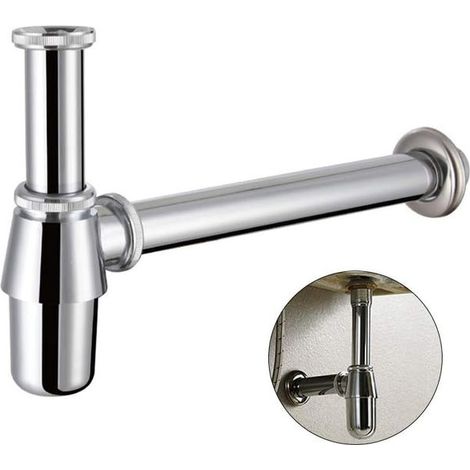 Sifón clásico cromado con forma de botella para fregadero, kit de mangueras deslizantes de suministro y desagüe de 1-1/4 pulgadas. (1/5)
