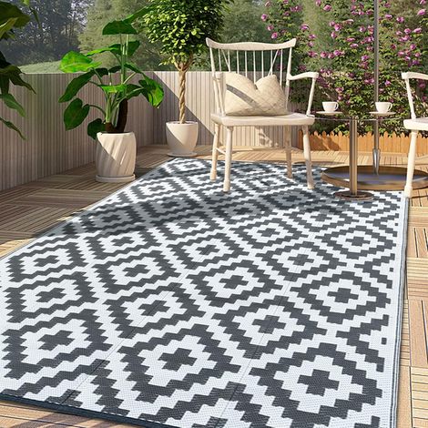 Tapis pour Extérieur 180X270CM Tapis d'extérieur Robuste Résistant aux intempéries aux UV, pour Balcon, terrasse, Jardin d'hiver, Cuisine ou Salle à Manger Tapis réversible Gris (1/5)