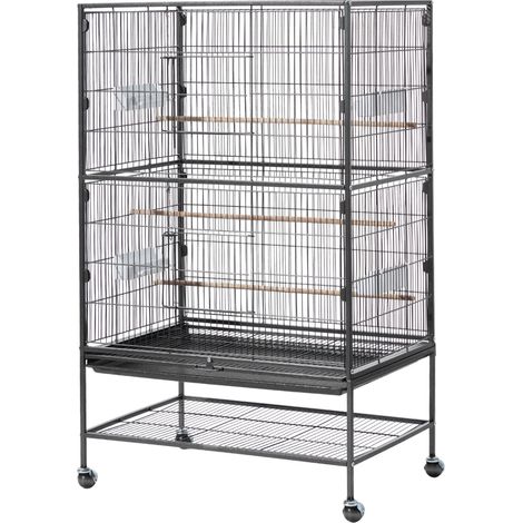 Mophorn Bird Cage, 800x520x1320mm, Flat Top Design, Durable Wrought Iron Construction with Perches, Removable Tray, Plastic Feeders, and Rolling Casters, Suitable for Parrots, and Other Small Birds (1/5)