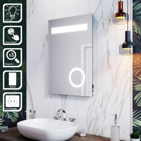 ELEGANT Energy Efficient LED Bathroom Mirror with Magnifying Mirror Shaver Socket, Aluminium Alloy Framed, IP44 Splash Proof 500 X 700 mm (1/5)