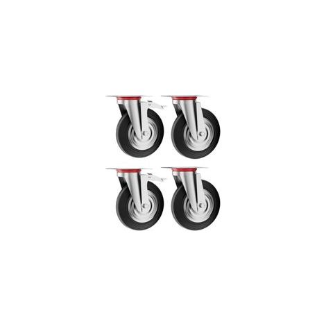 Lot de 4 Roulettes Fortes Charges 125 mm, 400 kg Capacité, 360° Pivotantes Silencieuses, 2 Freinées + 2 Pivotantes, Roues industrielles pour Transports, Meubles