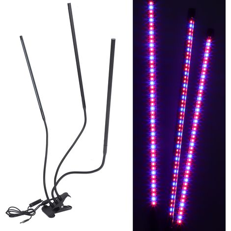 Barre lumineuse LED de croissance à 3 têtes, minuterie 3/9/12 h, spectre complet, variateur à 5 niveaux, 30 W (1/5)