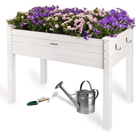 needs&wants® Hochbeet aus Holz für Garten Balkon Terrasse, Pflanzkasten Bausatz rechteckig schmal mit Vlies-Folie, Kräuterbeet Pflanzenkasten deko, 100 x 50 x 75 cm, weiß