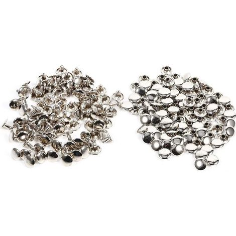 Clous Spikes, Rivet Métal avec Rivet Double Cap, Rivet Rapide pour Réparations Clous Spike Décoration 3 Couleurs 100Sets 8 x 10mm(Argent) (1/5)